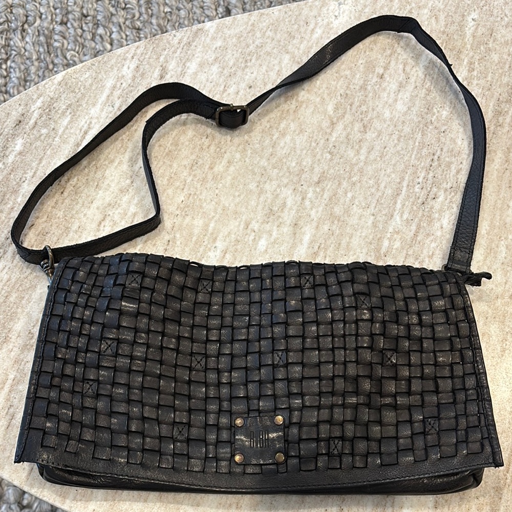 BIBA Black Woven Leather Shoulder Bag